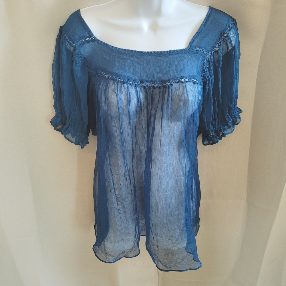 Saks Fifth Avenue Womens Top 12 Sheer Chiffon Crochet Trim Boho Fairycore 21682